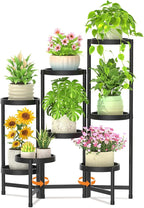 LASZOLA 8 Tiered Plant Stand Indoor Outdoor with Plastic Tray, Corner Folding Tall Flower Display Rack, Modern Plant Holder Shelf for Outdoor Patio Porch Garden Office Living Room, Black