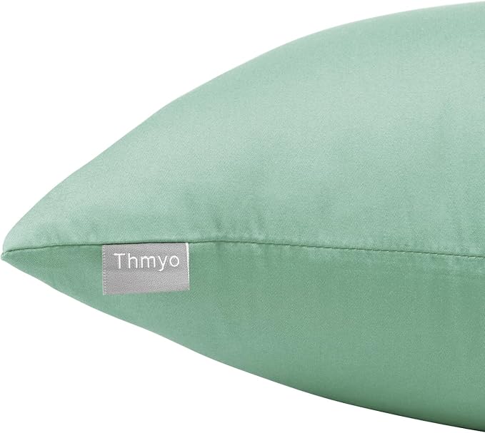 Thmyo 4-Pack 100% Cotton Comfortable Solid Decorative Throw Pillow Case, Square Cushion Cover Pillowcase Sublimation Blank Pillow Covers DIY Throw Pillowcase for Sofa(18x18 inch/ 45x45cm,Mist Green)