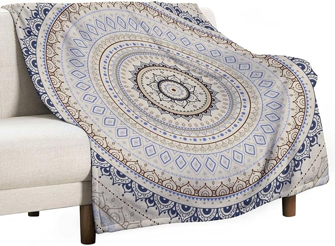 Mandala Throw Blanket Retro Eastern Backdrop Swirled Cosmic Lotus Yoga Boho Artwork Blanket for Sofa Bed Couch Chair Or Dorm 60"x80"