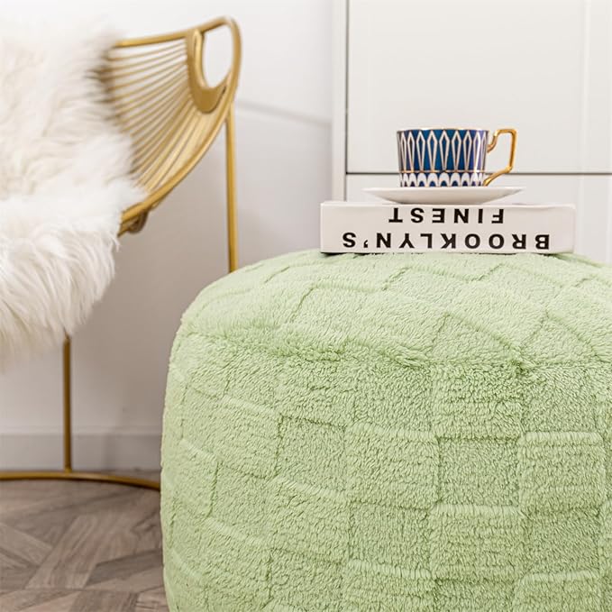 Round Pouf Ottoman 20 x 20 x 14 Inches Boho Poof Home Decor Floor Pouffe Ottoman Foot Rest for Couch Sofa Bean Bag Chairs Living Room Bedroom (Grass Green)