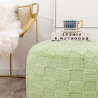 Round Pouf Ottoman 20 x 20 x 14 Inches Boho Poof Home Decor Floor Pouffe Ottoman Foot Rest for Couch Sofa Bean Bag Chairs Living Room Bedroom (Grass Green)