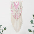 HVEST Pink Macrame Wall Hanging Boho Wall Decor Pink and Beige Tassel Woven Tapestry for Bedroom, Bohemian Tapestry for Girl Kids Room Living Room Nursery Dorm Wall Art Decor, 27L X 13W inches