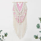 HVEST Pink Macrame Wall Hanging Boho Wall Decor Pink and Beige Tassel Woven Tapestry for Bedroom, Bohemian Tapestry for Girl Kids Room Living Room Nursery Dorm Wall Art Decor, 27L X 13W inches