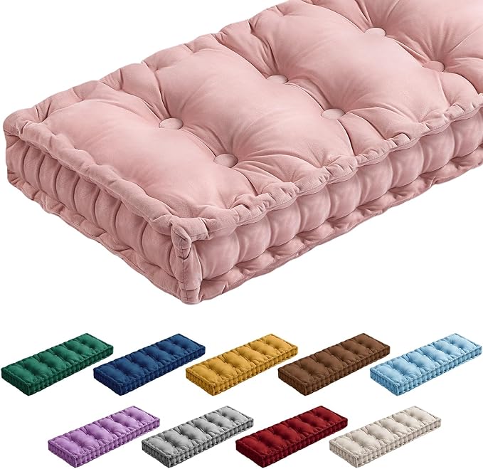 Bench Cushions for Indoor Furniture 40x20 in Velvet Kitchen Dining Piano Window Seat Cushion, Tufted Patio Porch Swing Thicken Bench Pad Memory Foam(Pink)