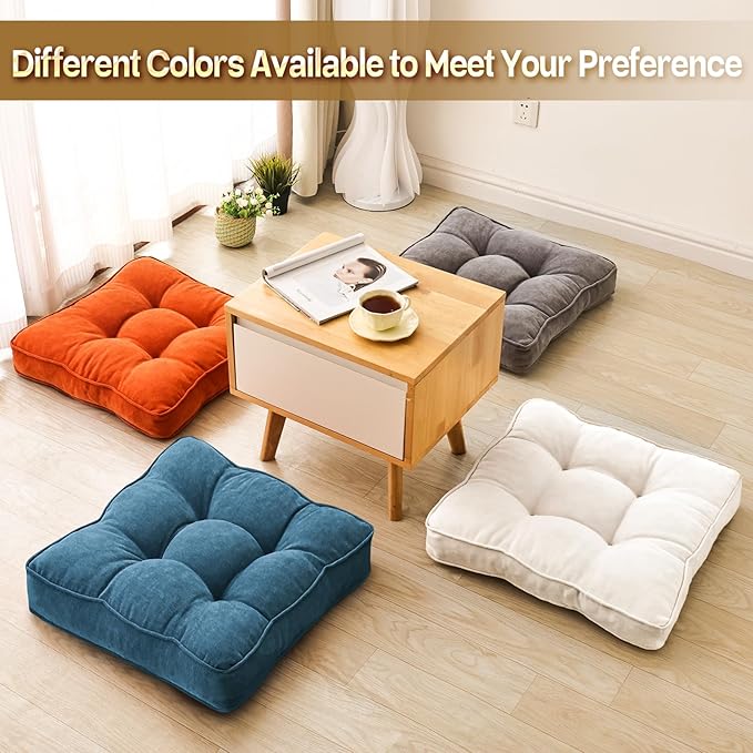 Floor Pillow Set of 2, Memory Foam Floor Cushions for Adults, Large Meditation Pillow for Sitting, 22 x 22 Inches (Square | Beige)