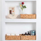 Small Wicker Baskets 2 Pack, Hand Woven Toilet Basket Tank Topper, Toilet Tank Basket for Bathroom Organizing, Water Hyacinth Storage Baskets for Toilet Paper (14.4"Lx6.1"Wx4.4"H)