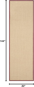 SAFAVIEH Natural Fiber Collection Runner Rug - 2'6" x 12', Maize & Burgundy, Sisal, Woven Design with Border (NF141D)