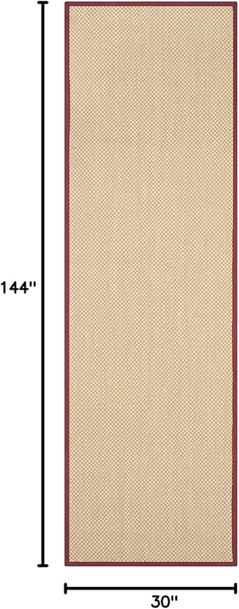 SAFAVIEH Natural Fiber Collection Runner Rug - 2'6" x 12', Maize & Burgundy, Sisal, Woven Design with Border (NF141D)
