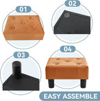 Poofzy Small Foot Stool Ottoman, Velvet Ottoman Foot Rest with Legs, Rectangle Foot Rest for Couch, Footstools and Ottomans Small for Living Room and Entryway (Orange)