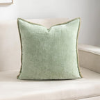Decorative Throw Pillow Covers Pack of 2, 18x18 In Chenille Soft Pillow Covers with Stitched Edge, Farmhouse Neutral Euro Decorative Pillows for Bed Couch Sofa Home Decor Living Room,Green