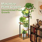 iDavosic.ly Tall Plant Stand Indoor with Grow Light, 4 Tier Corner Multiple Flower Holder Shelf with Wooden Trays, Space Saving Display Rack for Living Room Balcony Patio Porch | Black & Brown