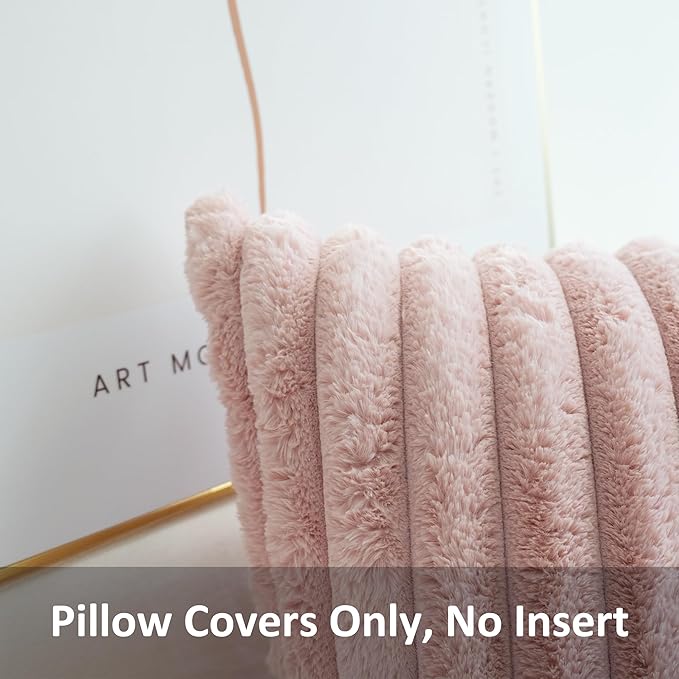 JOJUSIS Pack of 2 Faux Fur Plush Decorative Throw Pillow Covers Couch Cushion Case Soft Pillowcases (Pink, 24 x 24-Inch)