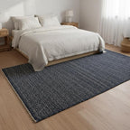 Navy 5X7 Jute Rug Braided Construction - Farmhouse Woven Carpet - Nautical Floor Covering for Bedroom Living Room, 5' x 7'
