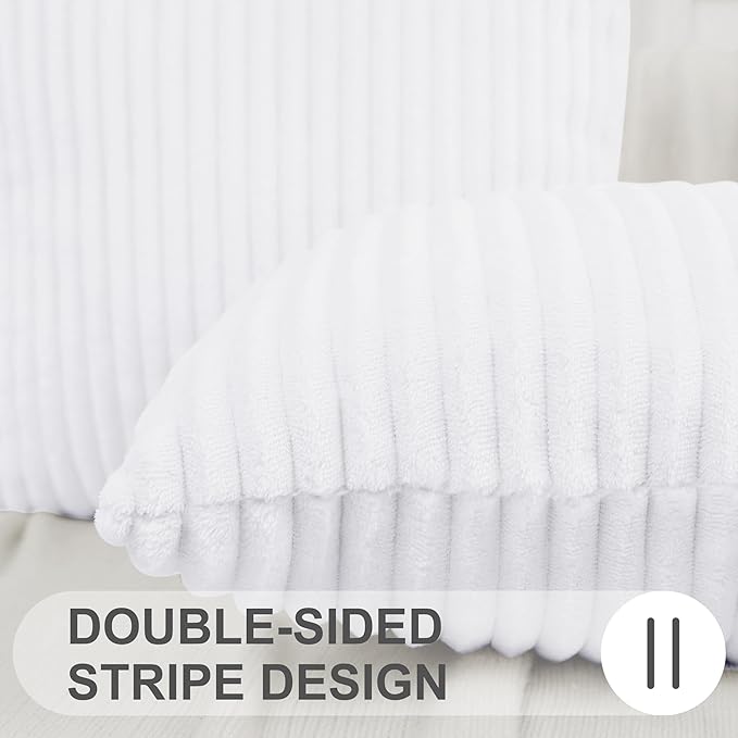Simmore Decorative Spring Throw Pillow Covers 12x20 Set of 2, Soft Natural Plush Flannel Double-Sided Fluffy Lumbar Pillow Covers for Couch Sofa Living Room, White