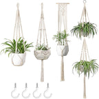 Mkono Macrame Plant Hangers Set of 4 Indoor Hanging Planter Basket Wall Decorative Flower Pot Holder with 4 Hooks for Indoor Outdoor Home Decor Gift Box, Ivory