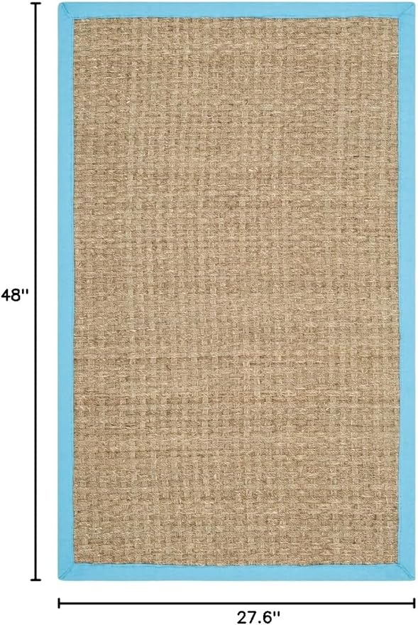 SAFAVIEH Natural Fiber Collection Area Rug - 2'3" x 4', Natural & Turquoise, Seagrass, Basketweave Pattern with Border (NF114S)