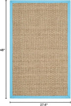 SAFAVIEH Natural Fiber Collection Area Rug - 2'3" x 4', Natural & Turquoise, Seagrass, Basketweave Pattern with Border (NF114S)