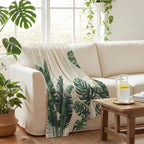 Tropical Green Leaf Throw Blanket Monstera Palm Tree Fleece Blanket for Couch and Bed Holiday Theme Cozy Soft Throw Decoration Warm Gift for Summer, 50 x 60 Inches