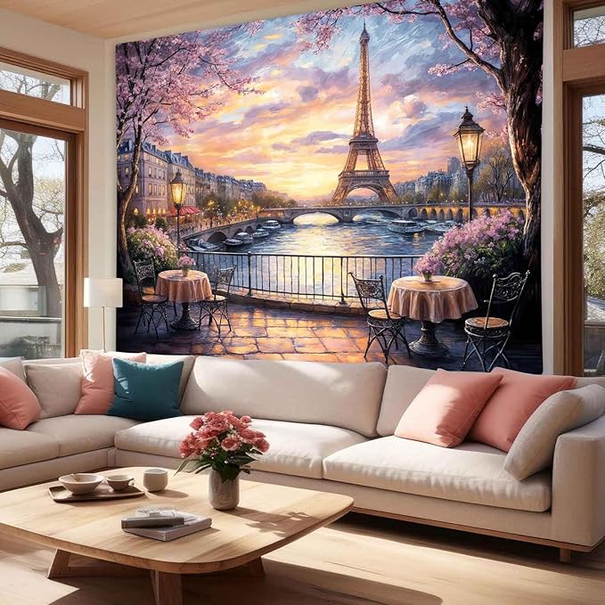 MCKTOM Eiffel Tower Tapestry French Landscape Paris Decor for Bedroom Living Room Dorm 60" X 40" Romantic City Scenery Wall Art Hanging Tapestries Party Decorations