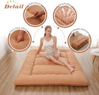 Japanese Floor Mattress, Futon Mattress with Portable Storage Bag and Washable Cover, Roll Up Thick Tatami Mat Suitable for Camping, Guest Room, Light Coffee, Full