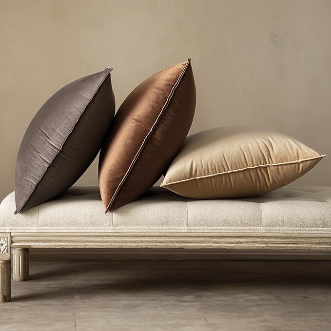 MIULEE Dark Coffee Velvet Throw Pillow Covers 20x20 Soft Decorative Solid Square Cushion Cases Pack of 2 Modern Luxury Home Decor for Couch, Sofa, Bedroom