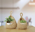 Hanging Baskets Set, 3 Pcs Boho Wall Hanging Basket with 6 Pcs Strong Hooks, Hand-Woven, Drop Molding, Used In Living Room or kitchen To Store Fruit and Vegetable And Potted Plants (Linen)