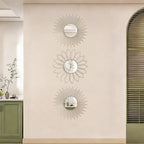 3 Pack Metal Mirrors for Wall Sunburst Wall Mirrors Home Décor Decorative Hanging Wall Art for Living Room Bedroom Entryway (Silver2, Flower+Sunburst)
