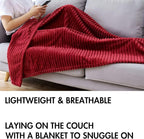MIULEE Fleece Throw Blanket for Couch 300GSM Super Soft Lightweight Plush Striped, Burgundy Red Warm Cozy Breathable Ribbed Blanket for Bed/Sofa, Twin Size 60"x80"