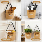 2 Pack Highland Cow Woven Hanging Basket with Leather Handle, Small Cute Brown Cotton Rope Wall Storage Basket for Plants Toys Remotes, Foldable Round Boho Decor (7.8x7inch)