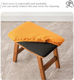 Foot Stool,Ottoman,Bamboo Small Sofa Foot Rest Under Desk,Extra Seating for Living Room, Bedroom and Kitchen(Brown Stool Legs - Orange Surface)