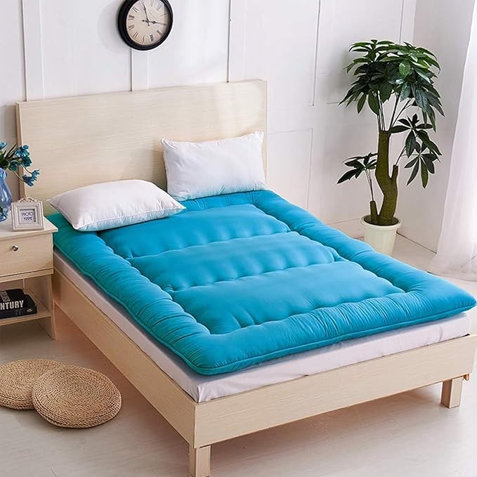 MAXYOYO Japanese Floor Mattress Futon Mattress, Thicken Tatami Mat Sleeping Pad Foldable Roll Up Mattress Boys Girls Dormitory Mattress Pad Kids Floor Lounger Bed Couches and Sofas, Turquoise, Queen