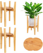 2 Packs Adjustable Plant Stand with Tray,Indoor Wood Plant Stand Fit 8'' to 12'' Planter,Mid Century Modern Flower Pot Holder Rack(Plant and Pot Not Included) Natural