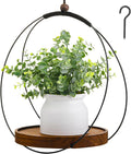 1 Pack Hanging Planters for Indoor Black Plant Hanger with Round Wood Base Large Indoor Hanging Plant Shelf Boho Holder Gift for Mom,housewarming (7.9 '',Round)