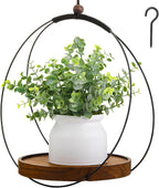 3 Pack Hanging Planters for Indoor Black Plant Hanger with Round Wood Base Large Indoor Hanging Plant Shelf Boho Holder Gift for Mom,housewarming (7.9 '',Round)