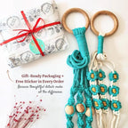 Set of 2 Macrame plant hanger with Daisies & Beads | Hanging plant holder Macrame Plant hangers outdoor and indoor hanging planters Plant stand indoor Boho Decor hanging planter stand (Ocean Teal)