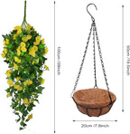 Artificial Fake Hanging Flowers Plants Basket for Spring Outdoor Outside Decoration, UV Resistant Faux Plastic Fabric Flower Morning Glory Wisteria Petunia for Garden Porch Patio Balcony Yard Decor