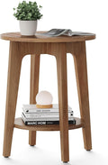 VASAGLE MAEZO Collection - Side Table, 2-Tier Small Round End Table, Nightstand with Tapered Legs, Curved Transitions, for Small Spaces, Living Room, Bedroom, Honey Brown ULET283T41