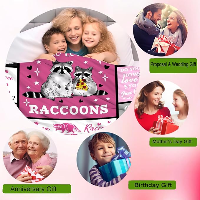Raccoon Blanket Gifts for Women, Funny Stuffed Animal Throw Blanket, Best Birthday Gift for Kids Girls Adults 60"X50"