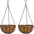 Kingbuy 12-Inch Metal Hanging Basket with Coconut Liner - Rust-Resistant Wire Planter Flower Pot Holder for Indoor Outdoor Plants, Garden Balcony Patio Decoration - 2 Pack