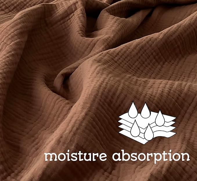 KyraHome 100% Cotton Throw Blankets, 90“x90” Queen, Organic Cotton Blanket, Plant Dyed, Breathable Lightweight Muslin Blankets for Adult, Kids, Bed, Couch, All Season, (Brown)