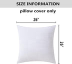 Home Brilliant Set of 2 26x26 Pillow Covers Super Soft Euro Sham Striped Corduroy Decorative Euro Throw Pillow Shams Cushion Cover for Couch, 26 x 26 inch, Pure White