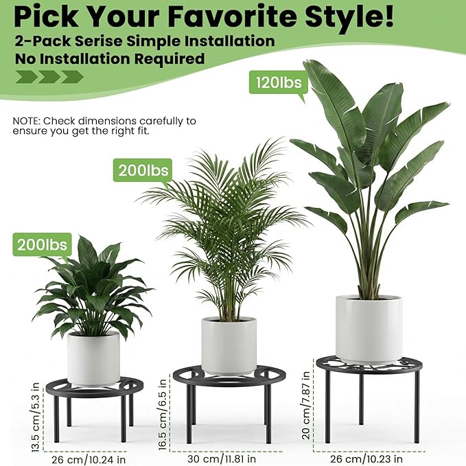 TOSKING 2-Pack Plant Stands - Heavy Duty Low Plant Stand, No Assembly Required Risers for Potted Plants Indoor and Outdoor, Ready to Use(10.24" Diameter)