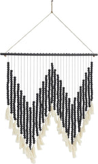 Deco 79 Wood Macrame Home Wall Decor Beaded Wall Sculpture with Fringe Tassels, Wall Art 26" x 1" x 35", Black