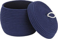 Sea Team Round Cotton Rope Storage Basket with Lid, Decorative Woven Storage Bin, Pot, Caddy, Organizer, Container for Snacks, Towels, Plants, 10 x 7.5 Inches (Small, Dark Blue)