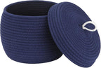 Sea Team Round Cotton Rope Storage Basket with Lid, Decorative Woven Storage Bin, Pot, Caddy, Organizer, Container for Snacks, Towels, Plants, 10 x 7.5 Inches (Small, Dark Blue)