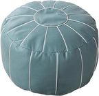 Louis Donné 21 Inch UNSTUFFED Moroccan Pouf Ottoman Cover, Handmade Faux Leather Foot Stool, Round Storage Poof Cover, Exotic Décor for Living Room Bedroom or Wedding Gifts ONLY Cover(Blue)