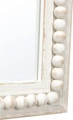 Farmhouse Mirrors for Wall Decor with Beaded Border 24 Inches, Hanging Distressed White Bathroom Mirrors for Vanity, Rustic Wood Framed Rectangular Wall Mirrors Decorative