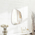 Irregular Wooden Framed Wall Mirror Modern Asymmetrical Unique Hanging Mirror Artistic Boho Mirror Decor Bathroom Vanity Bedroom Living Room Entryway Hallway 14'' x 10''