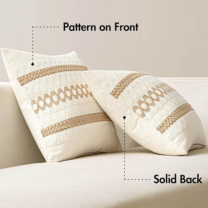 MIULEE Set of 2 Neutral Boho Decorative Lumbar Pillow Covers 12x20 Inch Farmhouse Rustic Couch Throw Pillows Modern Cotton Cushion Covers Retro Cute Macrame Woven Spring Home Decor for Bed Sofa Chair