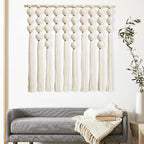 RUIZHIXUAN Large Macrame Wall Hanging Macrame Ball Wall Hangings Tapestry Cotton Textile Boho Wall Decor Art Bohemian headboard Handwoven 39" Wx38” L(Cream)